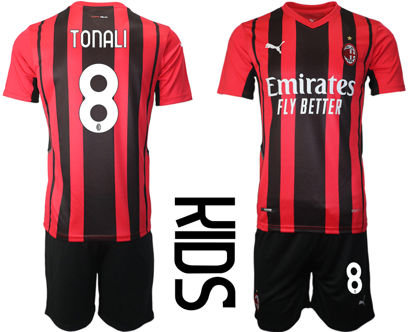 Cheap Youth 2021-2022 Club AC milan home red 8 Soccer Jersey